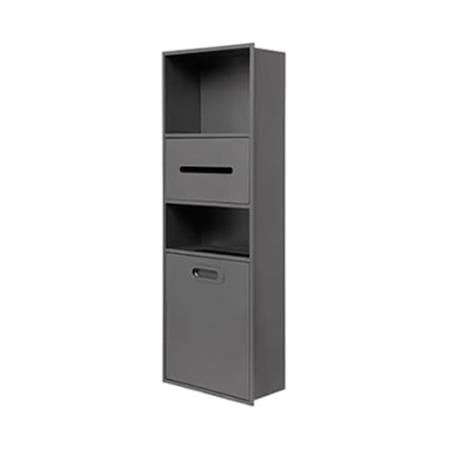QUSYZD Shower Niche, No Tile Recessed Stainless Steel Wall Niche with Trash Can, Double-Layer Vertical Shelf Insert Organizer for Bathroom Storage, Beige-30X65X14,Grey-30x86x14cm