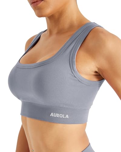 Image of AUROLA Power Womens Square Back Basic Sports Bra - Square Neck Padded Low Impact Yoga Bra Workout Crop Top