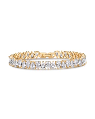 PAVOI CZ Wedding Bridal Tennis Bracelet, 14K Gold Plated, Yellow Gold, 6.5"