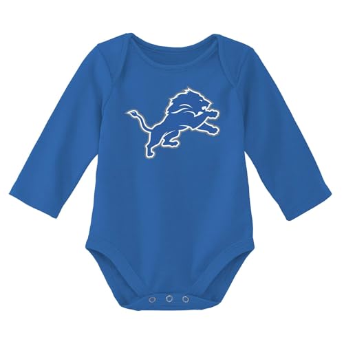 Outerstuff NFL Newborn & Infants 0-24 Months Official Primary Logo Long Sleeve Creeper Bodysuit Romper (Detroit Lions - Blue 0/3 Months)