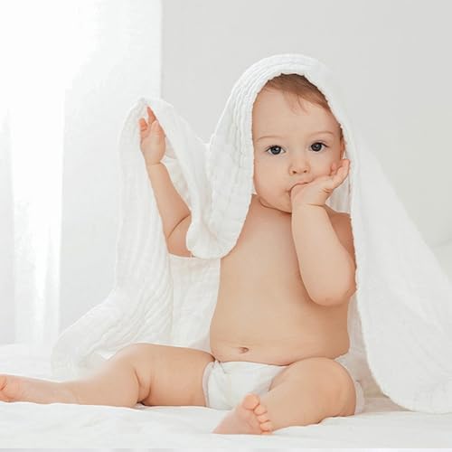 Image of EMME Muslin Blankets for Adults Throw Blanket for Couch Breathable Gauze Soft Lightweight Airy White Baby 40 inch x 50 inch