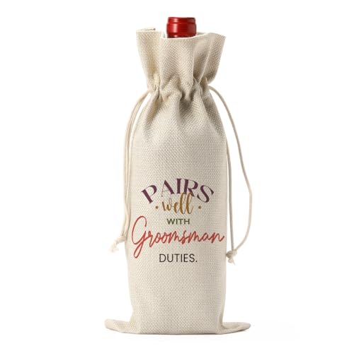 Image of Groomsmen Proposal Gift, Groomsmen Wine Bag, Best Man Proposal Gifts | Wedding Engagement Gifts for Groomsmen Wine Bottle Bag, Pairs Well with Groomsman Duties Wine Bottle Bag