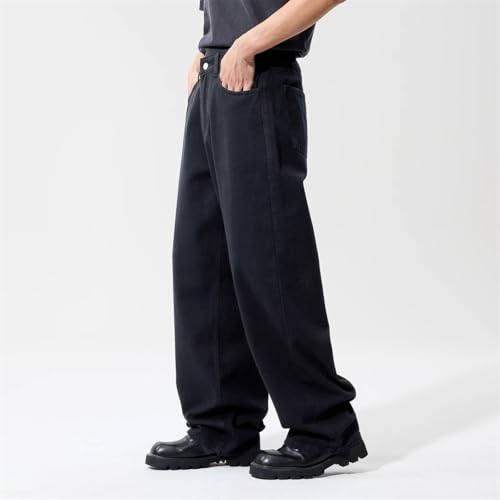 Men's Fall Loose Fit Straight Denim Jeans Wide Leg Business Casual Style Soft Drape Trousers4