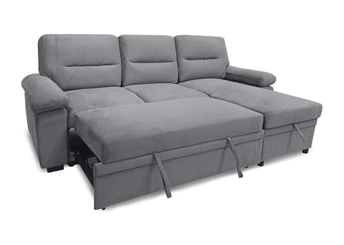 S & S Saldos y Stocks Sofa Cama Chaise Longue Emma 238cm Gris en Terciopelo