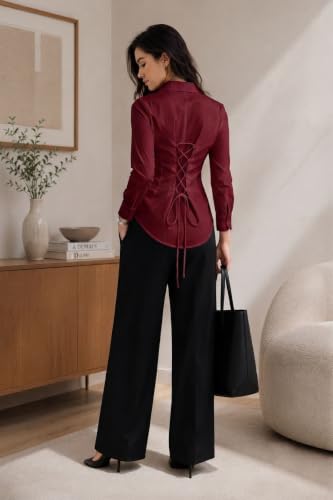 OOMPH! Women’s Cotton Solid Corset Style Shirt Red Maroon - Image 7