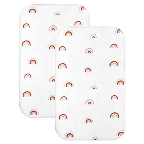 Image of Bassinet Sheet Set 2 Pack Fitted Bassinet Sheets for Baby Boy Girl, Universal Bassinet Sheets Fit for Baby Delight, ANGELBLISS, Mika Micky, Milliard, MiClassic, Dream On Me, Baby Joy Bedside, Rainbow