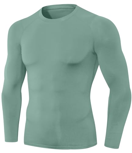 SPVISE Compression Shirt Men Long Sleeve Workout Gym Baselayer Top Green