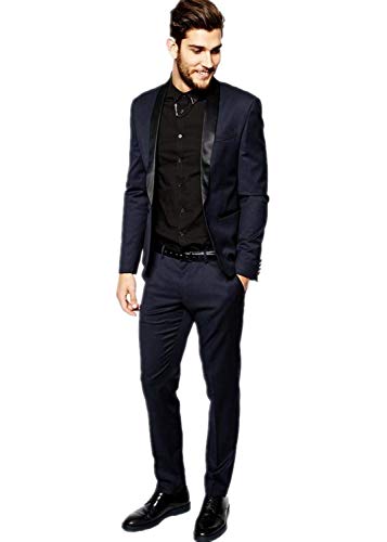 Costume bleu marine homme pour mariage smoking slim fit chic à col châle