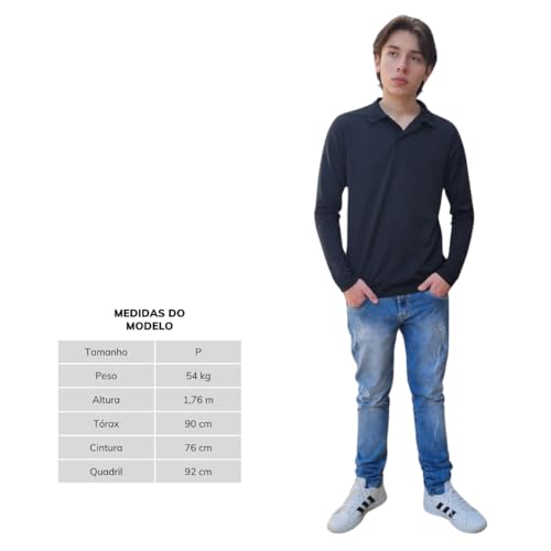 Camisa Polo Básica Algodão Manga Longa Bainha Jacquard Casual Slim