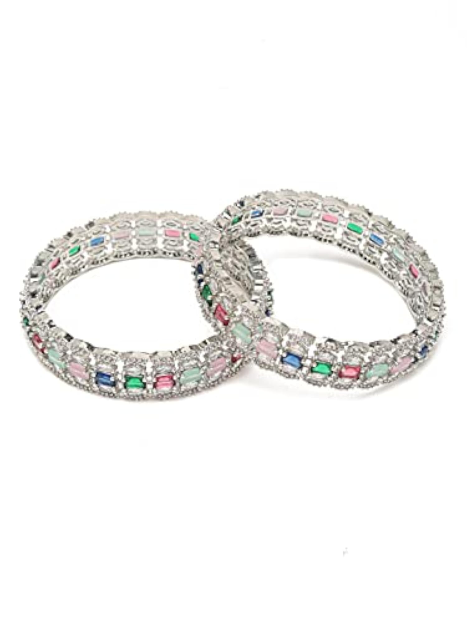 Silver Plated Color Stone Studded Bangles for Women (2.4)