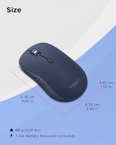 Image of Lenovo Yoga Bluetooth Silent Mouse, 3 Level DPI Adjustment, 36 Month Battery Life, Bluetooth 5.3, 3 Device Paring, Whisper Quiet, Programmable Buttons, Smooth Finish, Cosmic Blue