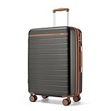 Kono 24 Inch Check In Suitcase Expandable Luggage, Business Travel Suitcase for 5-7 Days, Durable ABS+PC Hardshell with Side Handles & Kick Plates, Double Spinner Silent Wheels, Grey/Brown