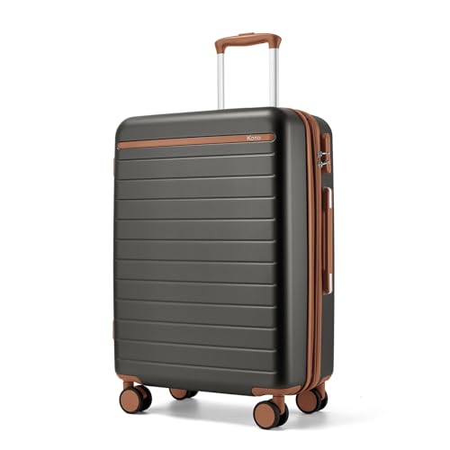 Kono 24 Inch Check In Suitcase Expandable Luggage, Business Travel Suitcase for 5-7 Days, Durable ABS+PC Hardshell with Side Handles & Kick Plates, Double Spinner Silent Wheels, Grey/Brown