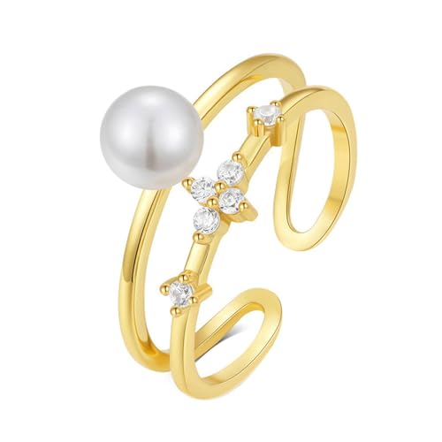 RDSGYZ Anillo de perlas de oro amarillo de 9 quilates, 14 quilates, 18 quilates, anillos de boda para mujer, talla J-U con perla y moissanita, anillo de compromiso de aniversario para esposa, Metales