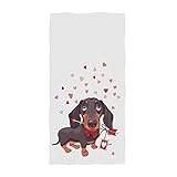 Naanle Cute Dachshund Dog in Bow Tie with Love Arrow Print Saint Valentine's Day Soft Guest Hand Towels Multipurpose for Bathroom, Hotel, Gym and Spa (16 x 30 Inches)