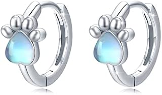 Moonstone Stud Earrings 925 Sterling Silver Dog Paw Earrings Hoop Dog Earrings Hypoallergenic Earring Paw Earrings Jewellery Gifts for Children Women