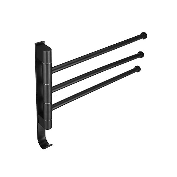 OH Towel Rack Black Wall-Mounted 180° Angle Towel Rack Holder Hook Hanger Rotating Bar Bathroom Kitchen for Bathroom,Towel Strong and Sturdy