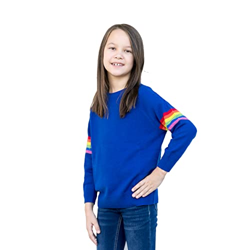 BEYOND FASHION Big Kids Unisex 100% Cashmere Sweater Pullover Rainbow Stripe Long Sleeve