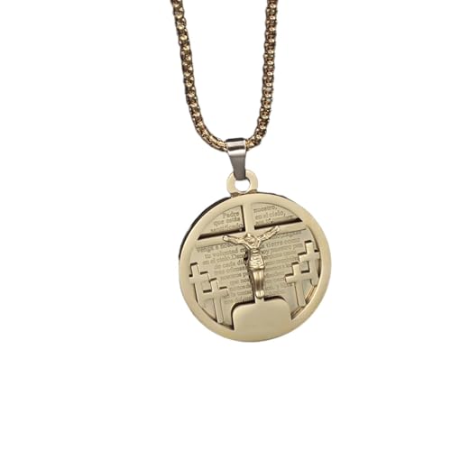 Médaille crucifix couleur or et son collier de prière d'église pour homme