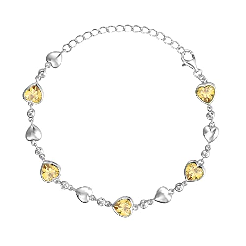 Carleen November Birthstone Bracelet 925 Sterling Silver Created Citrine Bracelet For Women Heart Shape Station Tennis Bracelet Gemstone Jewelry For Girls Wife Mom #TOP7