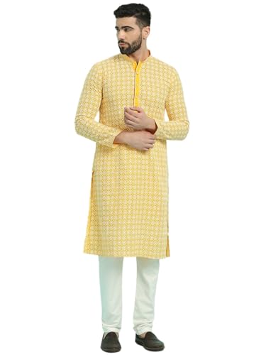 Image of Rajubhai Hargovindas Men's Chikankari Embroidered Cotton Kurta (Ches)