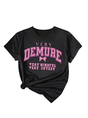 SOLY HUX Girl's Cute Graphic Tees Letter Print Preppy T Shirts Short Sleeve Crew Neck Casual Teen Tops