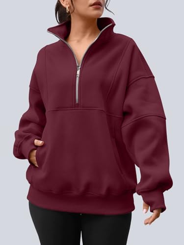 Image of AUTOMET Women's Quarter Zip Oversized Sweatshirt Fleece Mock Neck Pullover