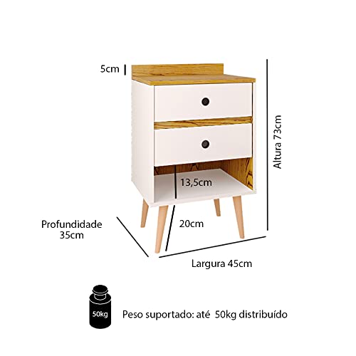 Kit 2 Mesas de Cabeceira Retrô Mesinha Cantinho Leitura Lado Cama com Nicho e Gaveta Paris - Off Whi