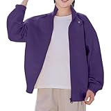 Kids Stand Collar Jacket Full Zip Loose Long Sleeve Sports Coat Fall Winter Outerwear for Girls Boys 4-16 Years
