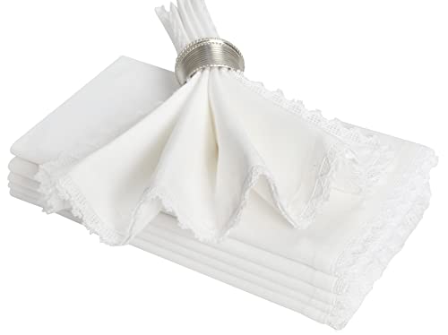 Everyday white with lace Cloth Napkin in 100% Cotton 20x20 White,Wedding Napkins, Cocktails Napkins, Fabric Napkins, Cotton Napkins Mitered Corners & lace, Machine Washable Dinner Napkins, Set Of 6