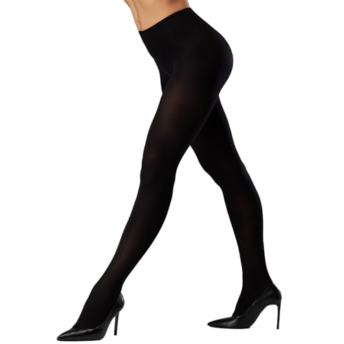 akiido Black Tights for Women, Run Resistant Control Top Panty Hose Opaque Tights, Women's Semi Opaque Tights, Women's Tights