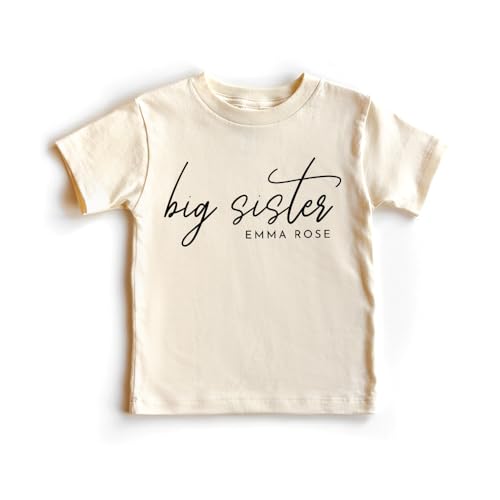 Personalized Big Sister Shirt For Girls - Custom Kids Name Minimalist Big Sis Sibling Reveal Outfit - Natural Toddler & Youth Tee