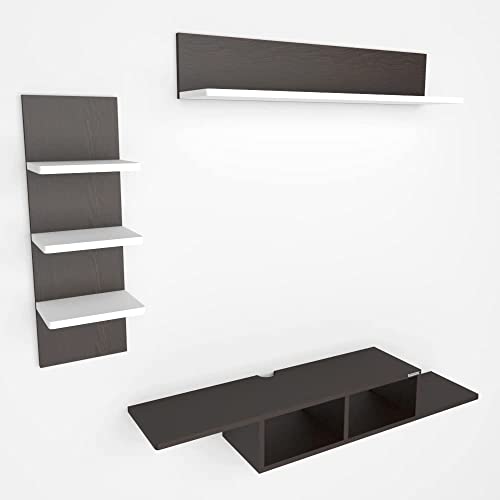 Image of Estanteria Crown Engineered Wood Wall Mount Tv Unit /Tv Stand /Wall Set Top Box Stand /Tv Cabinet /Tv Entertainment Unit (Wenge /White) - 7.09X5.51X9.45 Inch