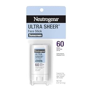 Neutrogena Ultra Sheer Face Sunscreen Stick SPF 60, Sensitive Skin Care, Mess-Free Broad Spectrum Sun Protection, Water Resistant Travel Size Sunscreen for Face, Oxybenzone-Free, .47 oz