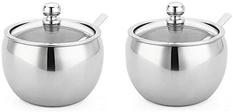 Hewnda 2 Pack 10 OZ Stainless Steel Sugar Bowl, Sugar Bowl, with Spoon and Clear Lidfor Suitable for home and kitchen