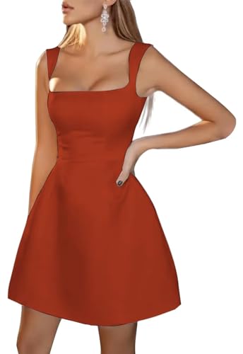 Image of Spaghetti Straps Short Homecoming Dresses Sqaure Neck Satin Mini Cocktail Dress Wedding Party Gowns