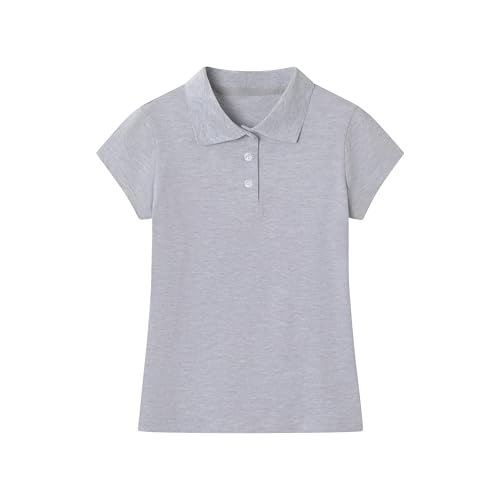 Cotton Girls Polo Shirt Slim Fit Short Sleeve for School Uniform Kids Youth Summer Pique Golf Shirts Tops Gray