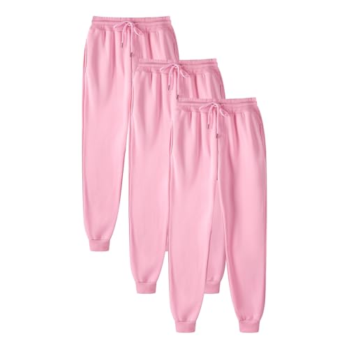 Pantalones deportivos de 3 piezas para mujer, pantalones deportivos elásticos de cintura alta para mujer, color sólido, con cordón, pantalones de chándal holgados con bolsillos, para viajes, al aire
