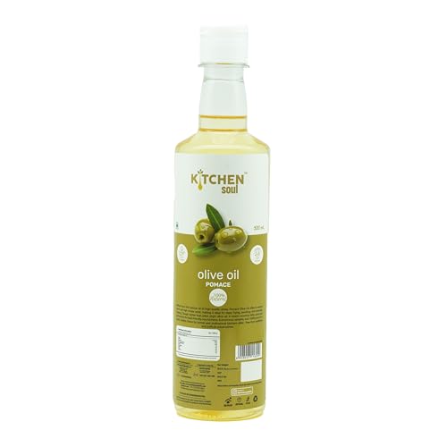 Image of KITCHEN SOUL Olive Pomace Oil 500ML | Pure Refined Olive Oil for Deep Frying, Cooking and Sauteing | High Smoke Point | Heart Healthy Edible Oil | No Preservatives