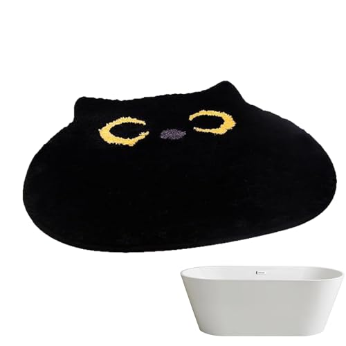 yztju Alfombra de baño y gato – Alfombra decorativa de gato negro para interiores – 50 x 55 cm antideslizante suave alfombra para ducha, baño, dormitorio, cocina suelo