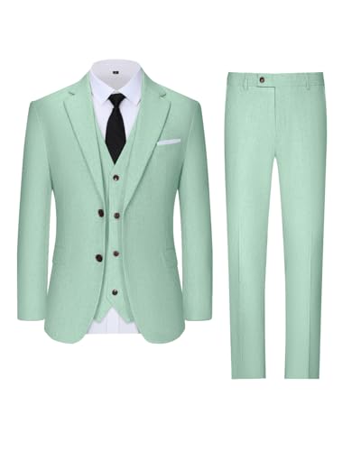 Retro Linen Mens Suit Slim Fit 3 Piece Men Suits Set Linen Tuxedos Blazer Vest Pants Set Groom Wedding Outfit Prom3