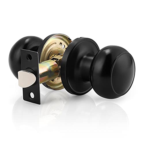 Probrico 1 Pack Round Passage Door Knob(Non-Locking Knobs) Keyless Doorknobs Interior/Exterior Door Lockset Passage Knobs for Hallway/Closet Black Finish Modern Design Door Hardware
