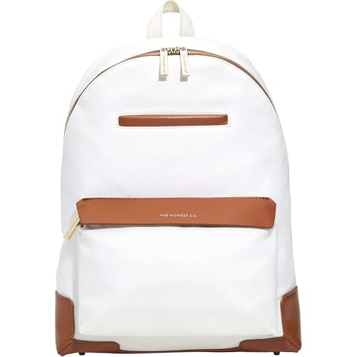 The Honest Company Uptown Canvas Backpack | Diaper Bag with Changing Pad | Cream-Colored Coated Canvas with Gold Hardware + Cognac Trim | PVC-Free Lining | 13 x 8 x 16