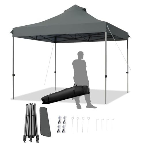 COSTWAY 3m x 3m Pop up Gazebo, Height Adjustable Canopy Pavilion Tent with Wheeled Carry Bag, Waterproof Folding Marquee Party Tent Sun Shelter for Patio, Garden & Backyard (Grey)