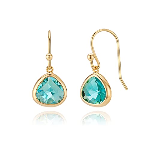 Dainty Simulated Aquamarine Blue Crystal Drop Earrings - 14k Gold-Plated, Hypoallergenic, Lightweight, Minimalist Beach Jewelry by MJLULU