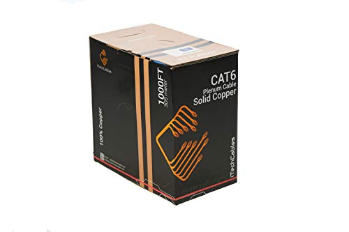 🔥 Flash Sale iTechCables, Cat6 Plenum 1000ft CMP Cable, Fluke Test Passed, 4 Pair Pure Solid Copper, 23AWG, 550MHz, Network Cable, Unshielded Twisted Pair UTP, Bulk Ethernet Cable, Blue in Color (White)