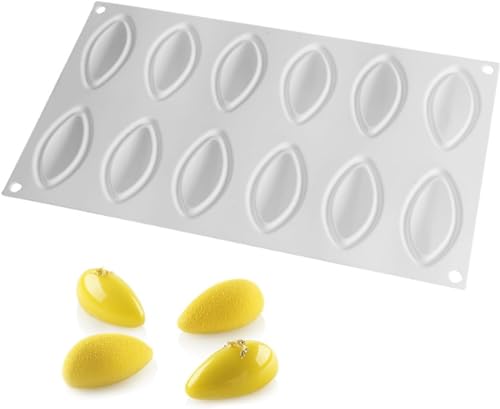 Image of 12 Cavity Silicone Baking Moulds - Quenelle & Rugby Shape Dessert Chocolate Moulds for Cake, Mousse, Candy, Ice Cubes & Jelly - Reusable Non-Stick Easy Release Molds