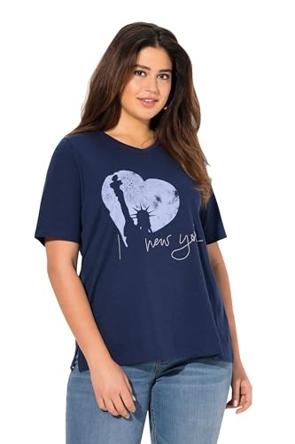 T-Shirt New York Ulla Popken à Col V et Manches Mi-Longues en Coton Premium