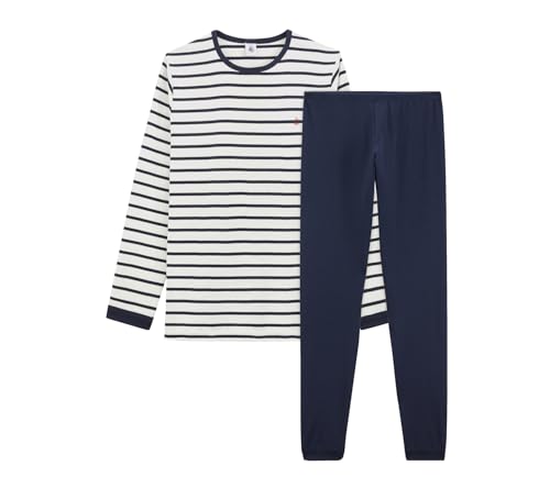 Petit Bateau Jungen A01de Pyjama, Weiss Marshmallow / Blau Smoking, 8 Jahre...