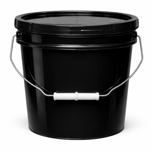 MKS Plastics 2-Gallon Bucket with Airtight Lid – Made in USA, Food Grade BPA Free Plastic, Heavy Duty Multi-Use, Metal Handle with Grip, Stackable Storage – Black, 1 Pack